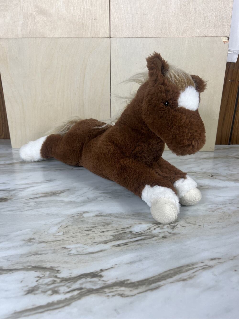 Douglas The Cuddle Toy Brown and White Laying HORSE Stuffed Animal Plush 16"